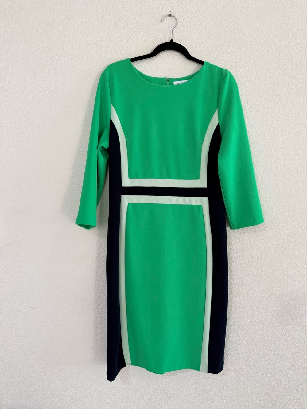 Liz Claiborne Green, Navy and White Colorblock Midi Dress